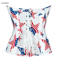 Corset sexy sans bretelles avec 14 os de maintien, imprimé étoiles, corset pour femmes avec drapeau américain, avec 6 broches