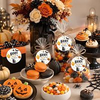 Étiquettes cadeaux rondes en papier pour Halloween, motifs Boo, ballon, chat noir, citrouille, chauve-souris, 50 pièces par sac, 5 cm avec ficelle, dos vierge pour sacs de bonbons