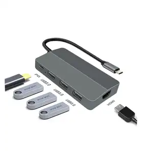 6 In 1 Usb C Hub Type C Adapter Multiport USB to HD MI VGA USB3.0*3 PD Charing Aluminium Alloy 6 In 1 Type C Docking Station