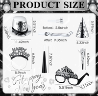 Accessoires de fête du Nouvel An Noir et Argent : Chapeau haut-de-forme, Bandeau, Guirlande, Sifflet, Klaxon, Lunettes, Accessoires photo et Articles de fête