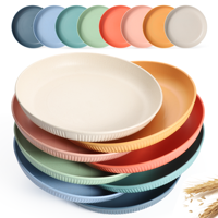 Ensemble de 8 couverts biodégradables en paille de blé, assiettes rondes en plastique incassable pour les fêtes, ensemble d'assiettes en blé colorées