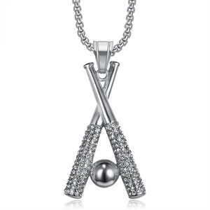 Wholesale Stainless Steel Jewelry Full Diamond <b>Baseball</b> <b>Bat</b> Necklace - Product Image 2