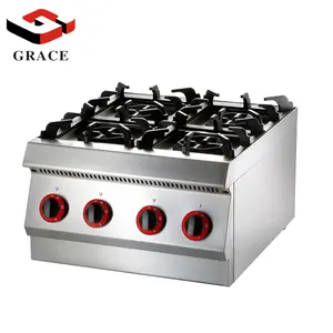 Ticari mutfak ekipmanları paslanmaz çelik sayaç üst Flameout koruma 4 brülörler gaz sobası pişirme aralığı