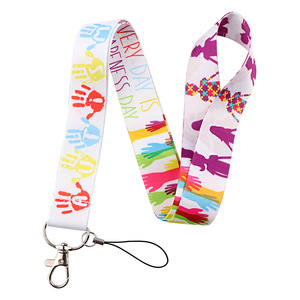 Qk Chăm Sóc Tự kỉ Nhận thức ID Huy Hiệu Chủ Thẻ <span class=keywords><strong>Polyester</strong></span> Cổ Dây Đeo Dây Buộc Keychain Cho Các Phím Người Chăm Sóc Của Phụ Kiện Cần thiết - Product Image 4