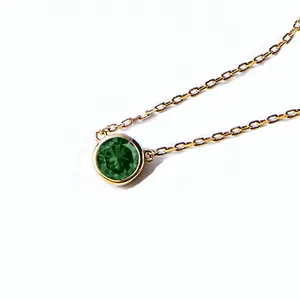 Milskye Tiny Fine Jewelry 18k Gold Plated Emerald Vermeil Gemstone Solitaire Necklace