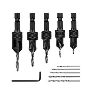 ชุดดอกสว่านเจาะรูสำหรับเจาะงานไม้,ดอกสว่านนำร่องดอกสว่านก้านหกเหลี่ยมขนาด5 #6 #8 #10 #12พร้อมประแจจำนวน5ชิ้น - Product Image 5