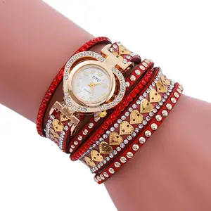 Yusa577 Hot Luxe Love Shape Wijzerplaat Diamond Inlay Vrouwen Wrap Horloge Quartz Armband Horloges