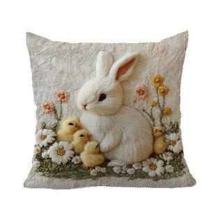 Bonita funda de almohada con estampado de conejo blanco, 45 cm, de felpa suave, perfecta para sofás de oficina, sillas y respaldos de cama. - Product Image 4