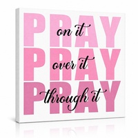 Impression sur toile encadrée « Pink Pray on It Over It Through It » pour la décoration de la chambre à coucher, de la salle de bain, du bureau à domicile