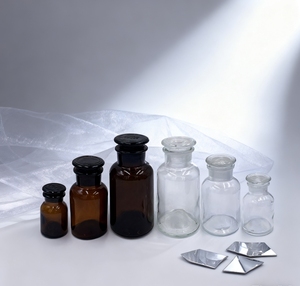 Frasco de reactivo de vidrio transparente ámbar engrosado de boca ancha con tapón de vidrio, capacidad de 30ml-1000ml, origen Hebei, serigrafiado para - Product Image 1