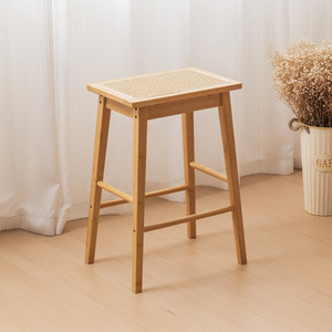 Rattan High <b>Stool</b> Japanese Style Solid Wood Bar <b>Stool</b> 44x32x62cm Durable Modern Design - Product Image 3