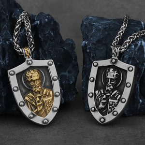 Collana pendente moda uomo titanio acciaio europeo tendenza americana Saint Nicholas protezione America drago catena di lusso - Product Image 2