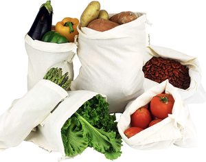 TOP Design 10-Pack Mixed Reusable Produce Bags, Muslin Bags with Drawstrings for Shopping & Storage