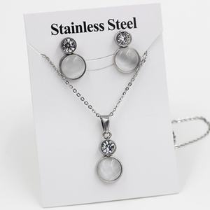 ชุดเครื่องประดับโอปอลสำหรับผู้หญิง ต่างหูและสร้อยคอ ชุบทอง ประดับด้วยหินตาแมวธรรมชาติอย่างดี บนตัวเรือนสแตนเลส - Product Image 5