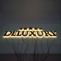 Miroir LED de luxe personnalisé en acier inoxydable lettres en métal signalisation 3D dorée avec lumière pour la décoration de logo de magasin d'affaires