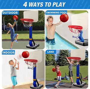 Support de panier de <span class=keywords><strong>basket</strong></span>-ball à hauteur réglable avec 4 balles pour enfants, intérieur, extérieur, sports au bord de la piscine et jeux amusants en famille - Product Image 3