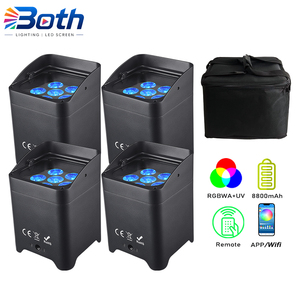 4pcs with bag Wireless Smart <b>LED</b> Par Light 6x18W RGBWA+UV <b>Battery</b> Powered Uplight for Wedding DJ - Product Image 1