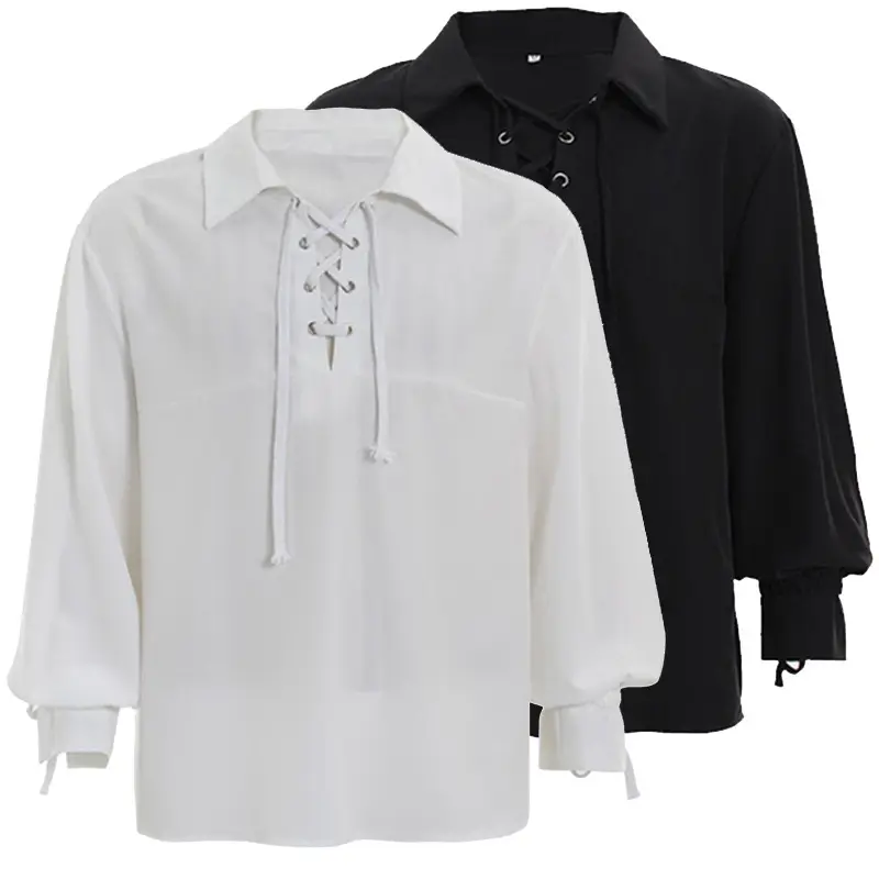 למבוגרים S-2XL שחור לבן גברים מימי הביניים רנסנס חתן פיראט טוניקה חולצה תלבושות שרוכים חולצה ביניים חולצה קוספליי