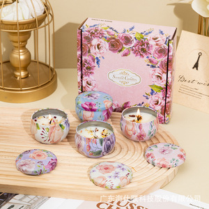 Cross-border source plant-based soybean wax dried flower scented <b>candles</b>, bedroom couple Christmas <b>candle</b> <b>set</b> (4 pieces) - Product Image 1
