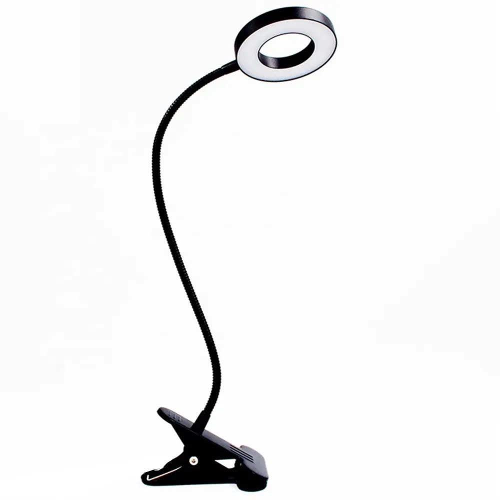 Lâmpada de mesa com clipe flexível para música, caneta de mesa com anel USB para quarto de trabalho e pescoço de ganso, suporte de música com clipe lateral