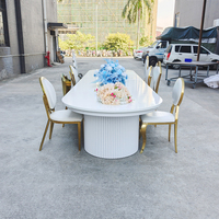 Table de salle à manger rectangulaire à cadre doré, fabrication directe d'usine, luxe, acier inoxydable, pour mariage, banquet, réception d'hôtel