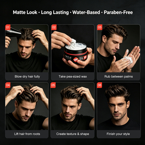 Cire coiffante mate personnalisée pour cheveux, séchage rapide, contrôle des bords, tenue forte pour hommes - Product Image 6