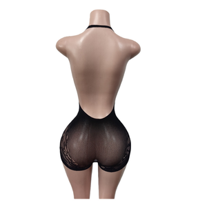 Jiubaju Tuta Aderente Sexy in <span class=keywords><strong>Pizzo</strong></span> Trasparente 2026 Nuova Moda con Scollo a V Profondo e Halter, Tuta Intera con Schiena Scoperta per Feste Notturne e Club - Product Image 6