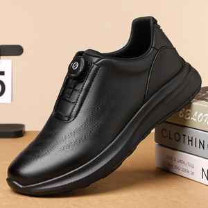 Chaussures de randonnée pour hommes en cuir véritable noir avec boucle rotative à lacets rapides, semelle antidérapante résistante à l'usure, amorti confortable - Product Image 4