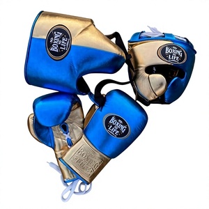 ถุงมือซ้อม MMA พรีเมียม บลูโกลด์  ไม่มีมวยไม่ใช่ชีวิต  ปรับแต่งได้ หนังแท้ น้ำหนักเบา ปิดแบบผูกเชือก  โลโก้สั่งทำได้ - Product Image 4