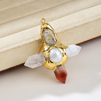 Pendentif en quartz rose naturel, améthyste et jaspe avec perle, plaqué or 18 carats, style classique, cadeau DIY