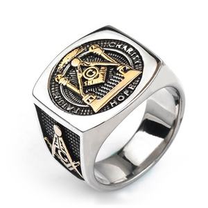 Masonic Knight Templar Cincin Pria, Gratis Cincin Mason Stainless Steel - Product Image 3