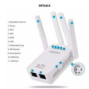 Répéteur/<span class=keywords><strong>Routeur</strong></span>/AP sans fil PIX <span class=keywords><strong>LINK</strong></span> 300 Mbps version globale, couleur blanche, <span class=keywords><strong>routeur</strong></span> Wifi LV-WR09 - Product Image 3