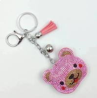 Porte-clés multi-têtes d'ours scintillantes entièrement ornées de strass avec pompons, pendentif suspendu de haute qualité, best-seller