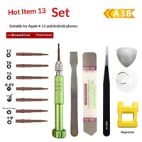 Tournevis en alliage d'aluminium compatible avec les appareils Android et iOS, kit d'outils de réparation et de démontage de téléphone portable 13-en-1, modèle A38, boîte en cristal