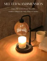 Lampe chauffe-bougie en rotin avec minuterie, intensité réglable, batterie rechargeable, tressage naturel, style bohème, électrique, pour intérieur, chambre, cadeau