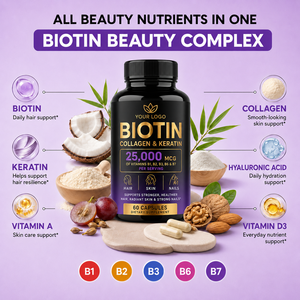 Suplemento de Biotina de Marca Privada, Gran Capacidad, Sin OMG, Cuidado de Belleza, Fortalece Cabello, Piel y Uñas, Colágeno y Queratina para Mujeres, Suplemento Dietético - Product Image 5