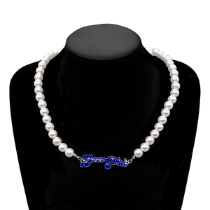 Accento minimalista 20 pollici dimensione Zeta Phi Beta simbolo blu Navy Zzzz Phi Charm rendendo greco ZPB Soror collana girocollo di perle - Product Image 1