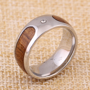 <b>Titanium</b> Steel Wood Grain Diamond <b>Ring</b> Round Brilliant Cut Unisex Everyday Wear Jewelry - Product Image 2