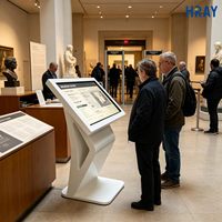 HRAY Machine de recherche de type K de 43 pouces avec minuterie et arrêt automatique, verre trempé de 3 mm pour musées, halls d'exposition, support de recherche, OEM ODM
