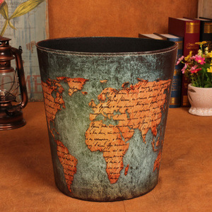 Produttori all'ingrosso creativa in pelle britannica rotonda grande pattumiera semplice carta retrò cestino della spazzatura senza coperchi per uso domestico - Product Image 6