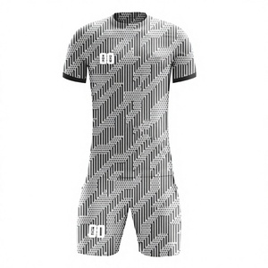 Ensemble d'uniformes de football professionnels personnalisés par sublimation, unisexe, imprimé géométrique, respirant, séchage rapide, kit en polyester, manches courtes, col rond - Product Image 1