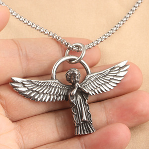 <b>Angel</b> Boy Pendant Stainless Steel Wings Themed <b>Charm</b> Men's Necklace Gift - Product Image 3