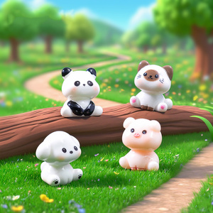 Miniatures de chiens, pandas, cochons, chats, figurines d'animaux en résine, accessoires de décoration pour jardin féerique DIY, maison de poupée et porte-clés - Product Image 2