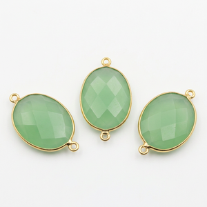 Colgantes Ovalados de Calcedonia Verde de 18-25mm con Doble Aro y Bisel - Product Image 1
