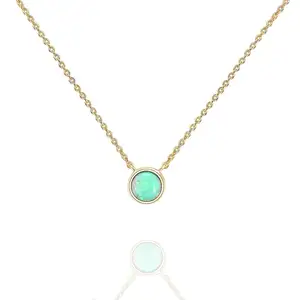 Vintage 925 Silver Ins Style Jewelry Stone Opal Round Pendant Necklace for Women Girls