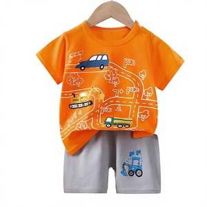 Conjuntos de Ropa Casual de Verano para Bebés y Niños Pequeños, Tejidos en Spandex/Poliéster, con Estampado de Letras, Camisetas de Manga Corta y Pantalones Cortos - Product Image 1
