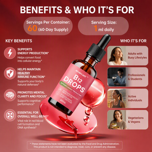 Gotas de Vitamina B12 al por Mayor OEM ODM, Líquido Oral de Metilcobalamina 60ml, Sin Lácteos, Apoya la Nutrición Diaria y la Inmunidad para Adultos - Product Image 2