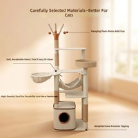 Arbre à chat en bois massif avec lit intégré, griffoir vertical, design compact, gain de place, durable, résistant aux griffures