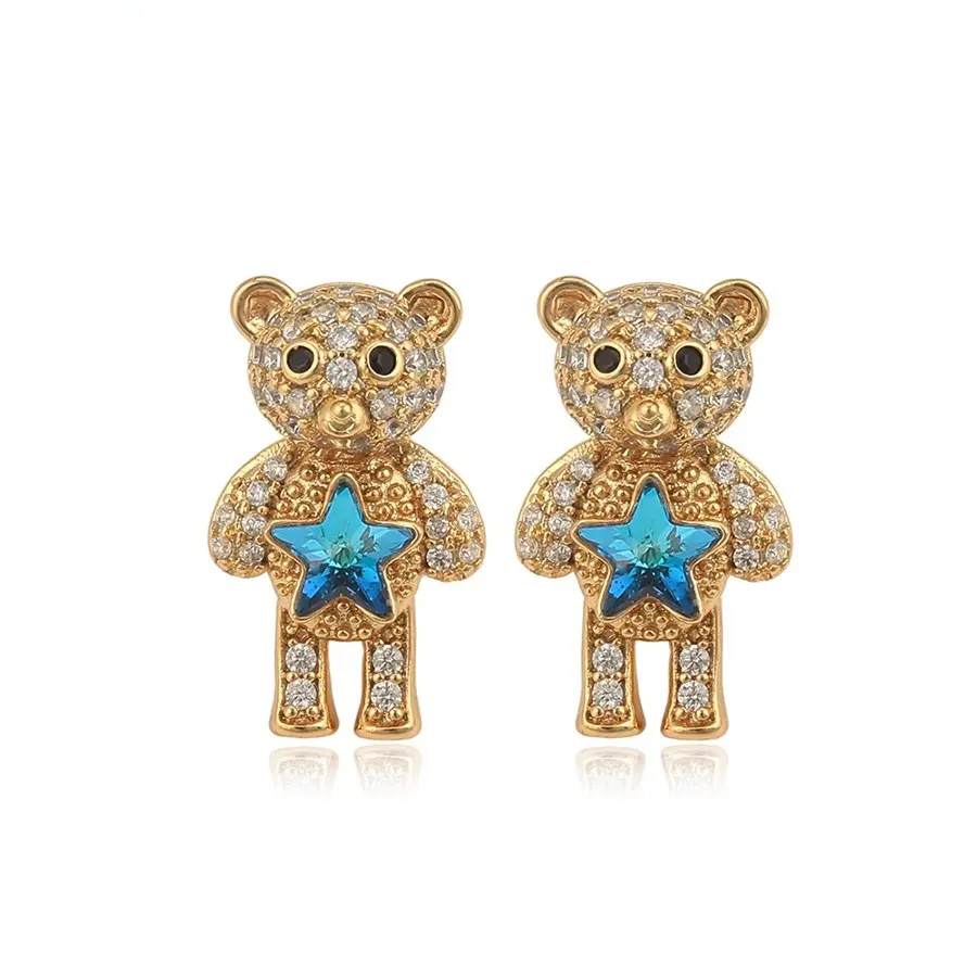 A00511362 Xuping jewelry elegant and lovely style bear with diamond five-pointed star 18K gold stud earrings