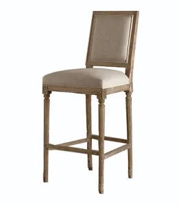 Country Style Vintage Wood Bar Stool Square Back Upholstered Bar Stool Chairs Commerical Rental Bar Hotel